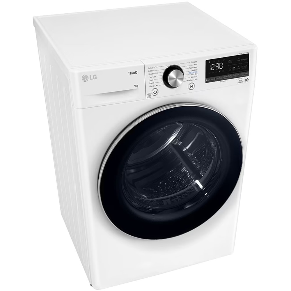Uscator de rufe LG RH90V9AV2N, SmartThinQ, Condensare si pompa de caldura, 9 kg, 15 programe, Clasa C, alb