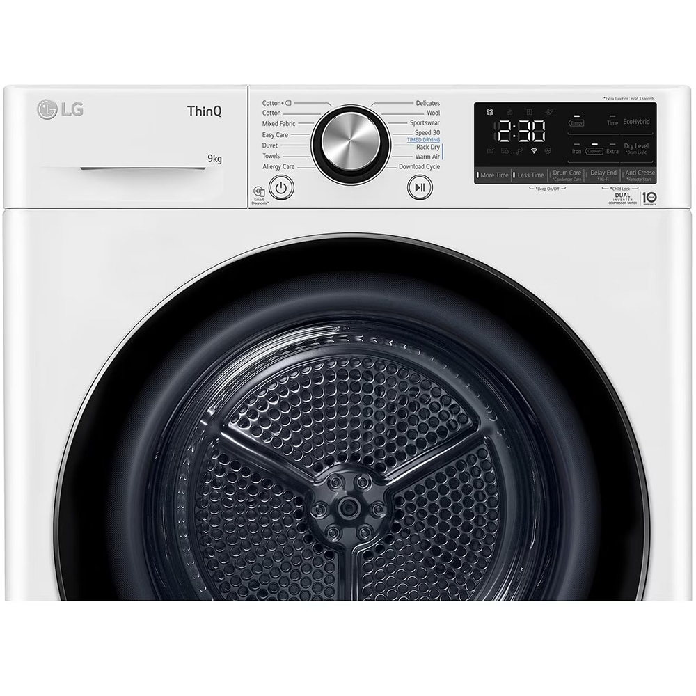 Uscator de rufe LG RH90V9AV2N, SmartThinQ, Condensare si pompa de caldura, 9 kg, 15 programe, Clasa C, alb