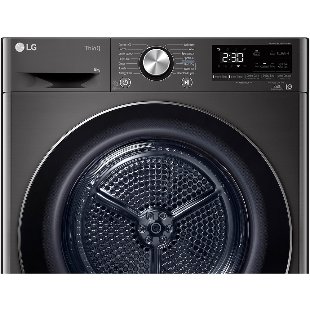 Uscator de rufe LG RH90V9JV2N, ThinQ, Pompa de caldura, 9 kg, 14 programe, Clasa C, gri inchis