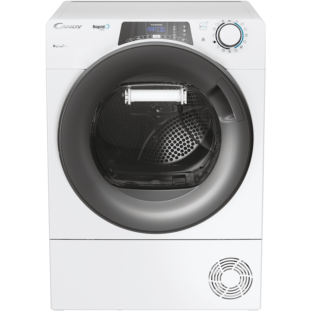 Uscator de rufe CANDY Rapido Pro RPE H8A2TRE-S, Pompa de caldura, 8 kg, 14 programe, Clasa E, Wi-Fi, alb