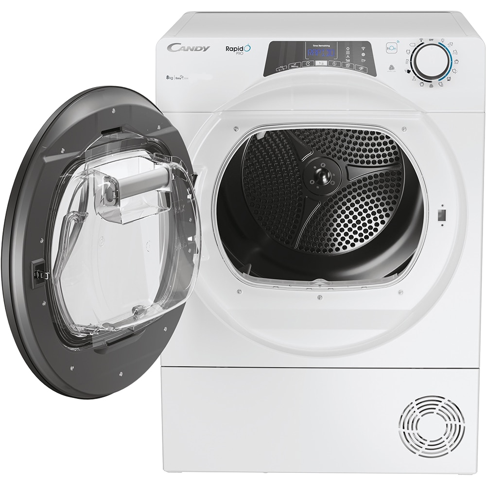 Uscator de rufe CANDY Rapido Pro RPE H8A2TRE-S, Pompa de caldura, 8 kg, 14 programe, Clasa E, Wi-Fi, alb