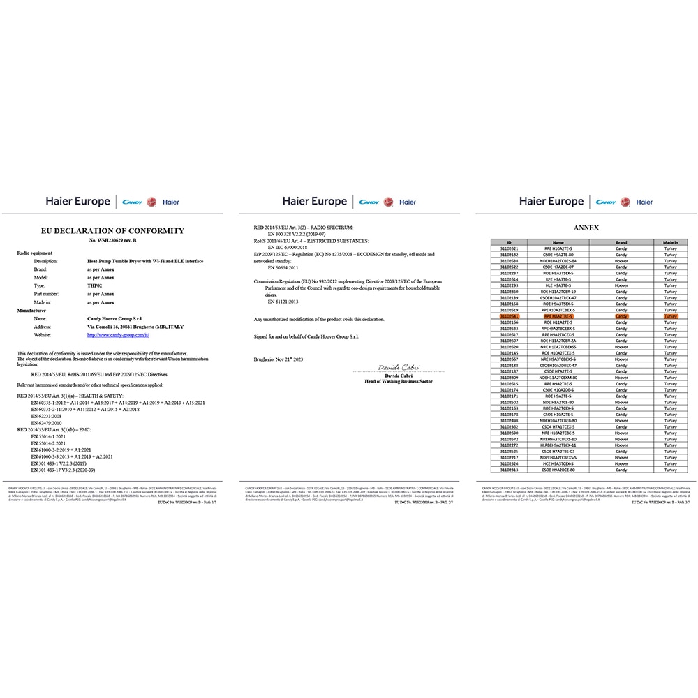 Uscator de rufe CANDY Rapido Pro RPE H8A2TRE-S, Pompa de caldura, 8 kg, 14 programe, Clasa E, Wi-Fi, alb