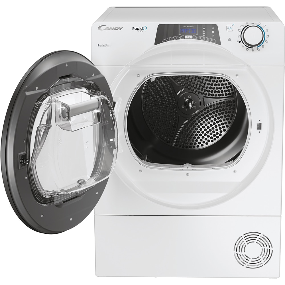 Uscator de rufe CANDY Rapido Pro RPE H9A2TRE-S, Pompa de caldura, 9 kg, 14 programe, Clasa E, Wi-Fi, alb