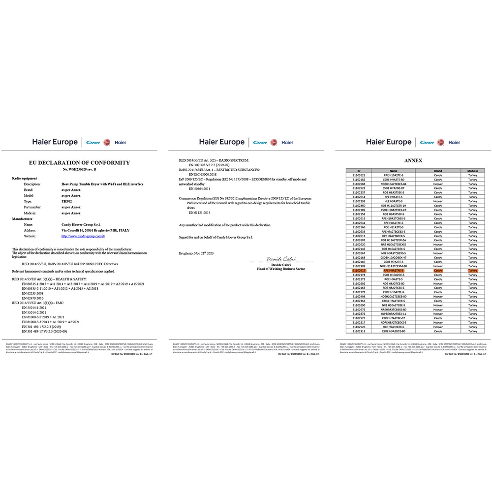 Uscator de rufe CANDY Rapido Pro RPE H9A2TRE-S, Pompa de caldura, 9 kg, 14 programe, Clasa E, Wi-Fi, alb