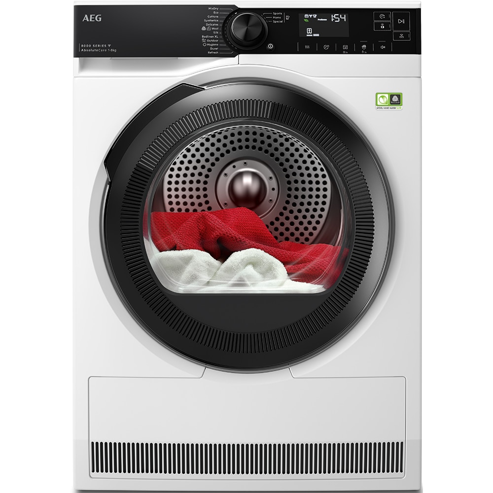 Uscator de rufe AEG TR8384CE, AbsoluteCare, Pompa de caldura, 8 kg, 15 programe, Clasa B, alb