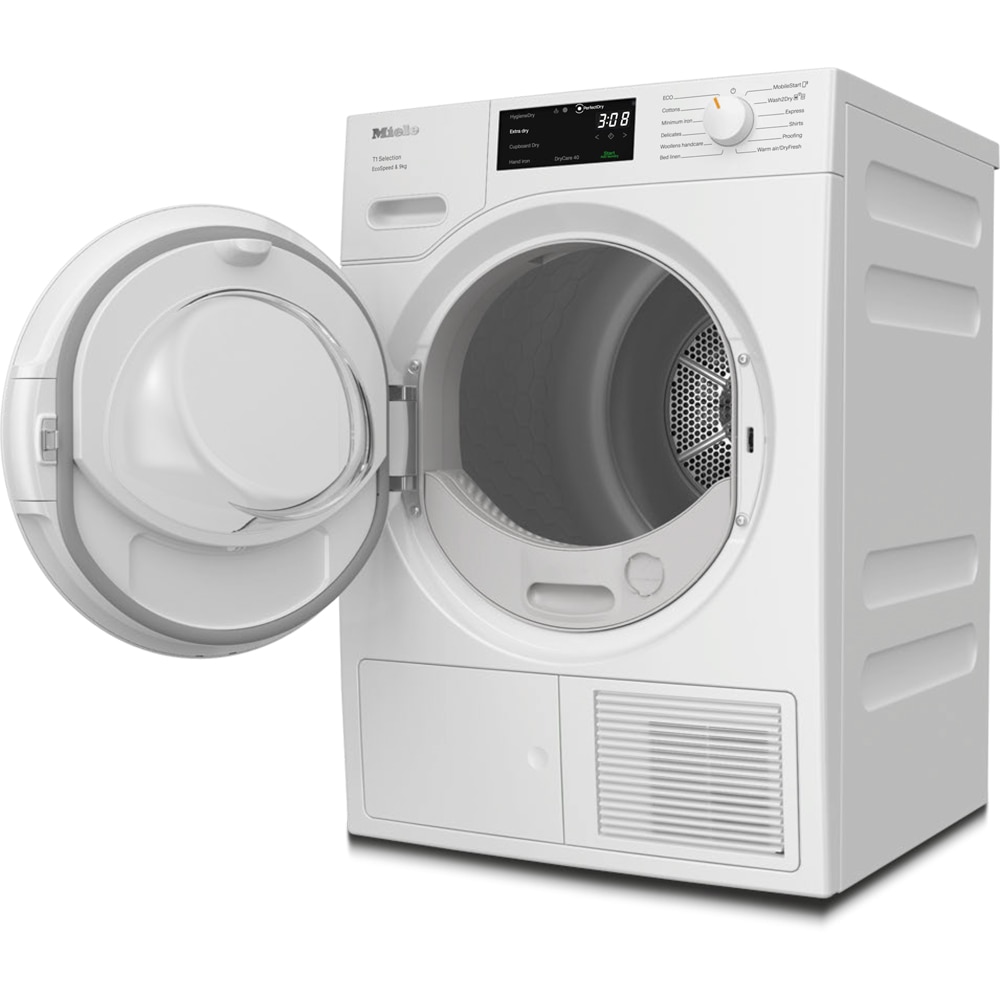 Uscator de rufe MIELE TSD 643 WP EcoSpeed, Pompa de caldura, 9 kg, 12 programe, Clasa C, Wi-Fi, alb