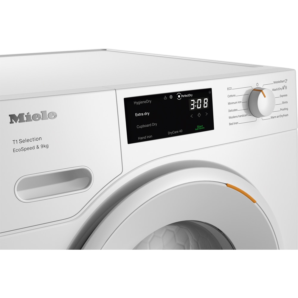 Uscator de rufe MIELE TSD 643 WP EcoSpeed, Pompa de caldura, 9 kg, 12 programe, Clasa C, Wi-Fi, alb
