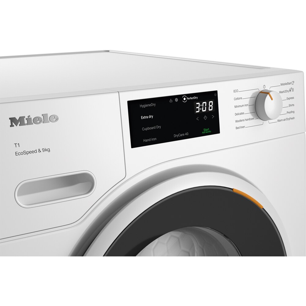 Uscator de rufe MIELE TWD 640 WP EcoSpeed, Pompa de caldura, 9 kg, 12 programe, Clasa C, Wi-Fi, alb