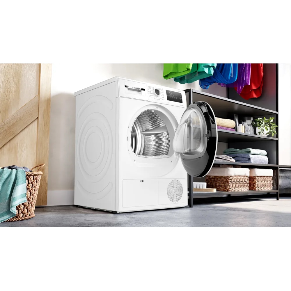 Uscator de rufe BOSCH WTH83256BY, Condensare si pompa de caldura, 8 kg, 15 programe, Clasa E, alb