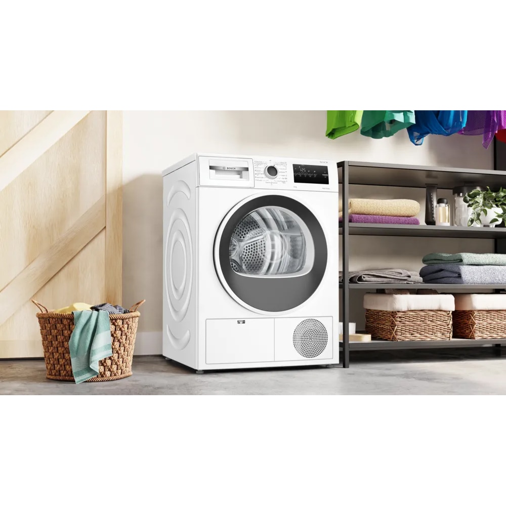 Uscator de rufe BOSCH WTH83256BY, Condensare si pompa de caldura, 8 kg, 15 programe, Clasa E, alb