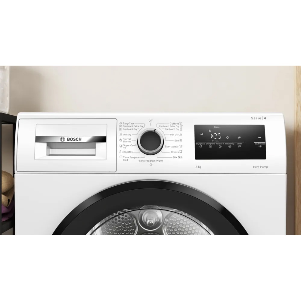 Uscator de rufe BOSCH WTH85221BY, Condensare si pompa de caldura, 8 kg, 15 programe, Clasa D, alb