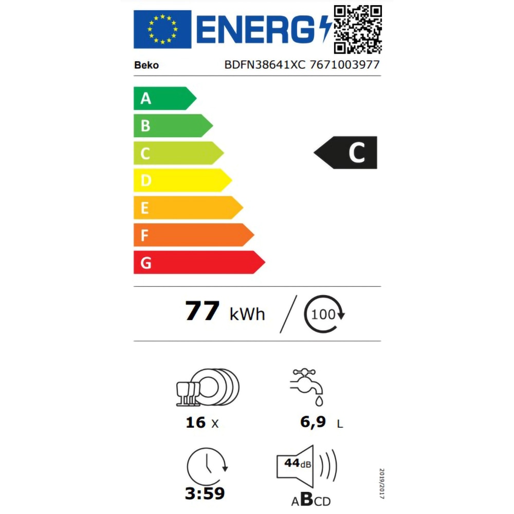 Masina de spalat vase independenta BEKO BDFN38641XC, 16 seturi, 6 programe, 60 cm, Clasa C, inox