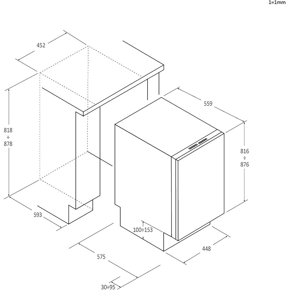 Masina de spalat vase incorporabila CANDY CDIH 2D949, 9 seturi, 7 programe, 45 cm, Clasa E, panou comanda negru