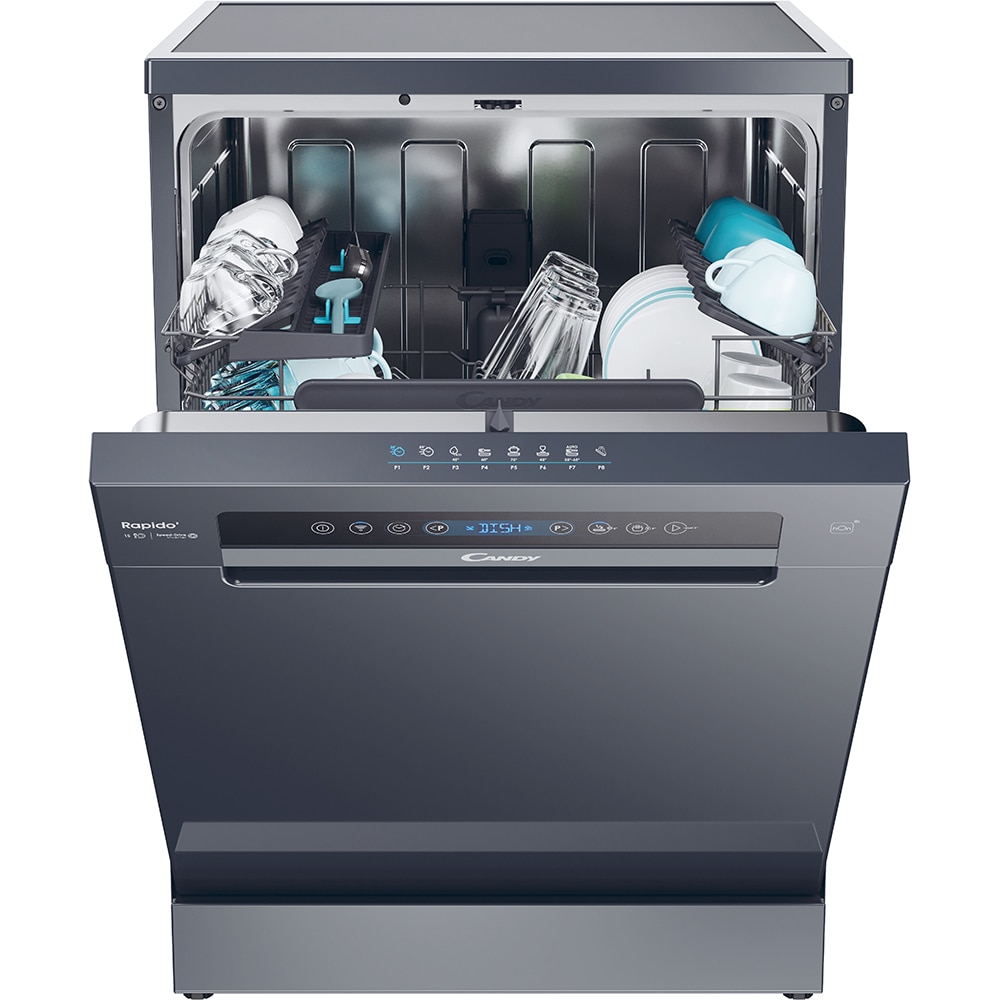 Masina de spalat vase independenta CANDY CF 5C4F0PA, 15 seturi, 8 programe, 60 cm, Clasa C, antracit