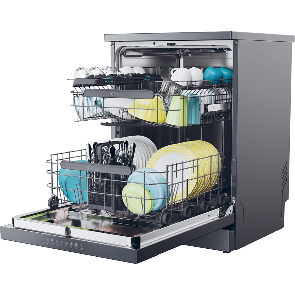 Masina de spalat vase independenta CANDY CF 5C4F0PA, 15 seturi, 8 programe, 60 cm, Clasa C, antracit