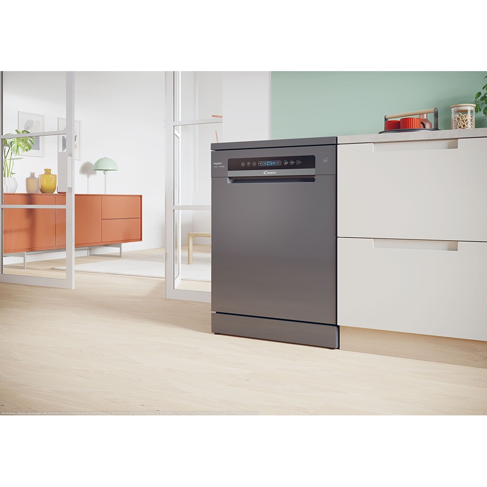 Masina de spalat vase independenta CANDY CF 5C4F0PA, 15 seturi, 8 programe, 60 cm, Clasa C, antracit