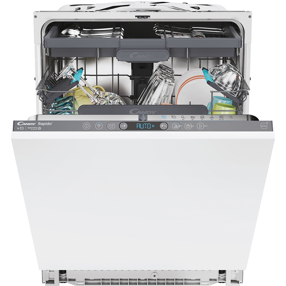 Masina de spalat vase incorporabila CANDY Rapido CI 6E7F1A, 16 seturi, 8 programe, 60 cm, Clasa E, panou comanda antracit