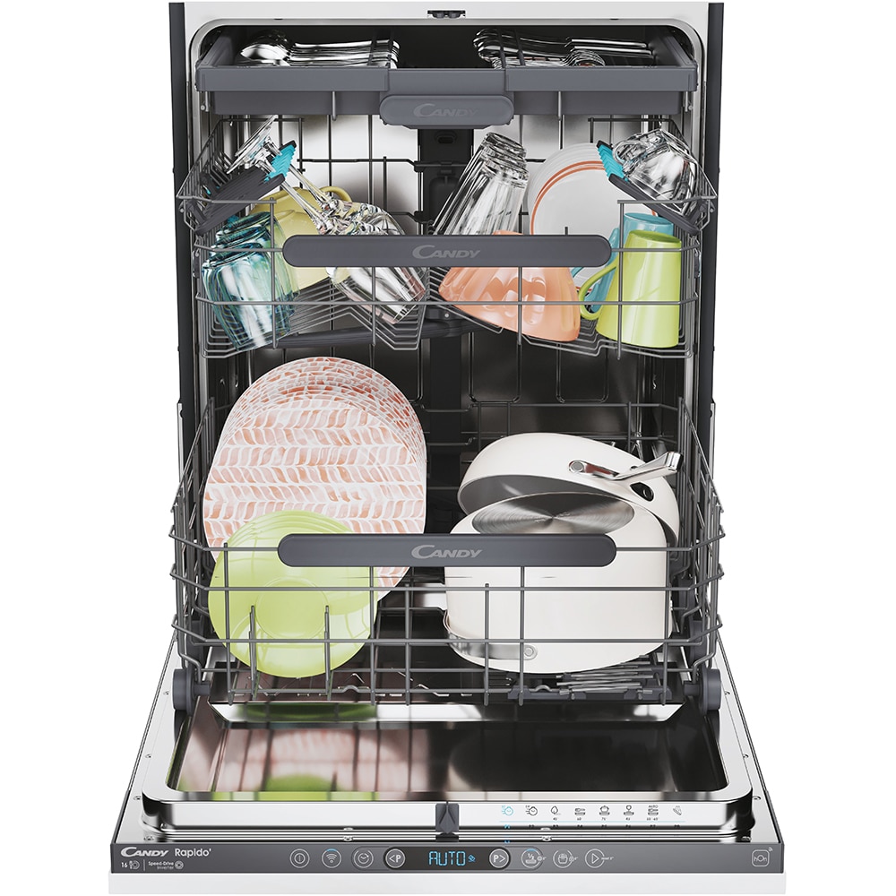 Masina de spalat vase incorporabila CANDY Rapido CI 6E7F1A, 16 seturi, 8 programe, 60 cm, Clasa E, panou comanda antracit