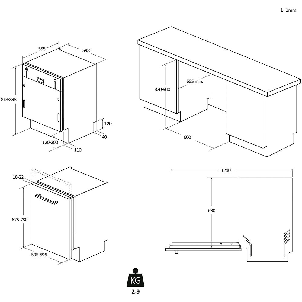 Masina de spalat vase incorporabila CANDY Rapido CI 6E7F1A, 16 seturi, 8 programe, 60 cm, Clasa E, panou comanda antracit