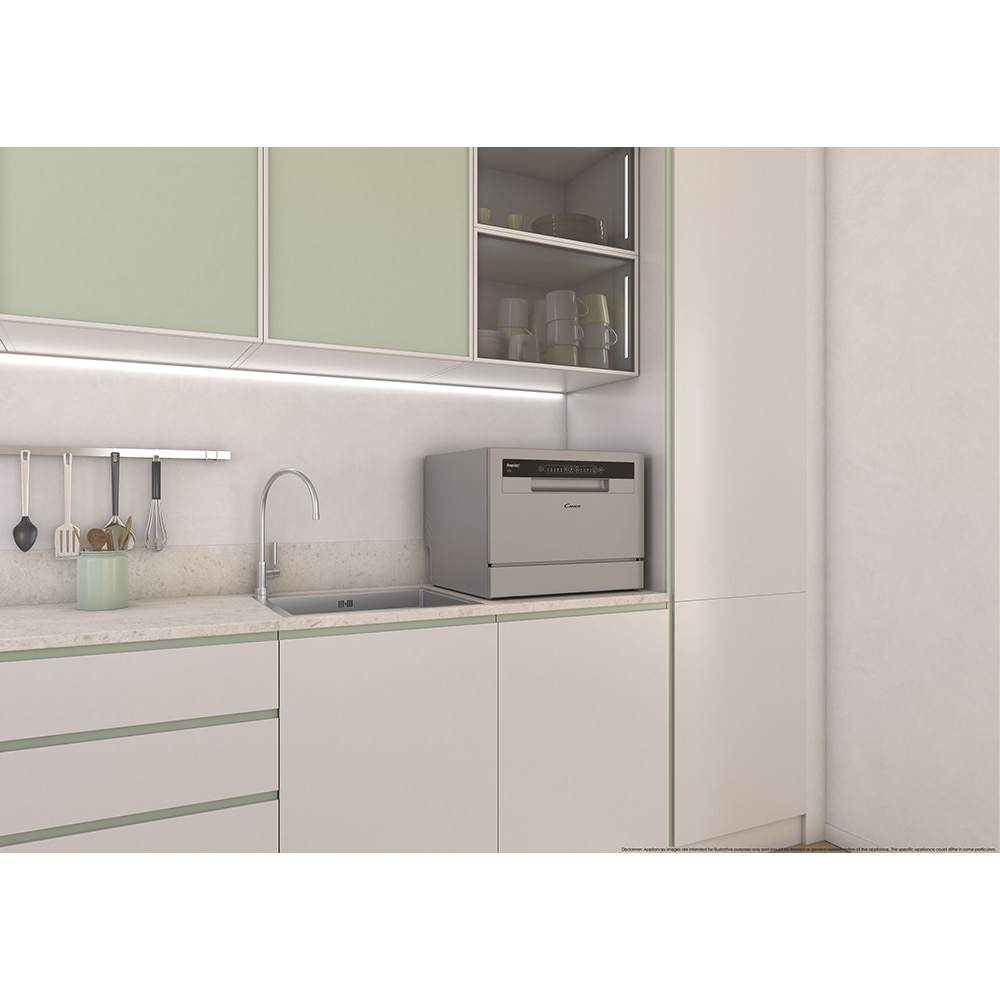 Masina de spalat vase independenta CANDY CP6E51LS, 6 seturi, 5 programe, 55 cm, Clasa E, argintiu