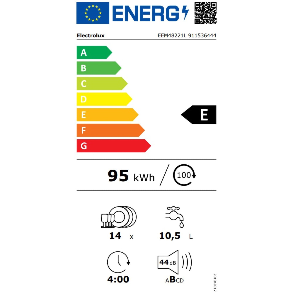Masina de spalat vase incorporabila ELECTROLUX EEM48221L, 14 seturi, 8 programe, Clasa E, panou comanda negru