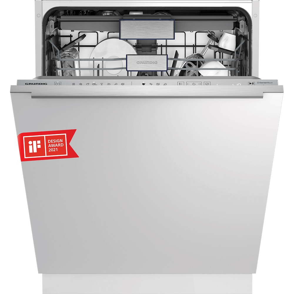 Masina de spalat vase incorporabila GRUNDIG GNVP4631B, CornerWash, 16 seturi, 8 programe, 60 cm, Clasa C, panou comanda argintiu