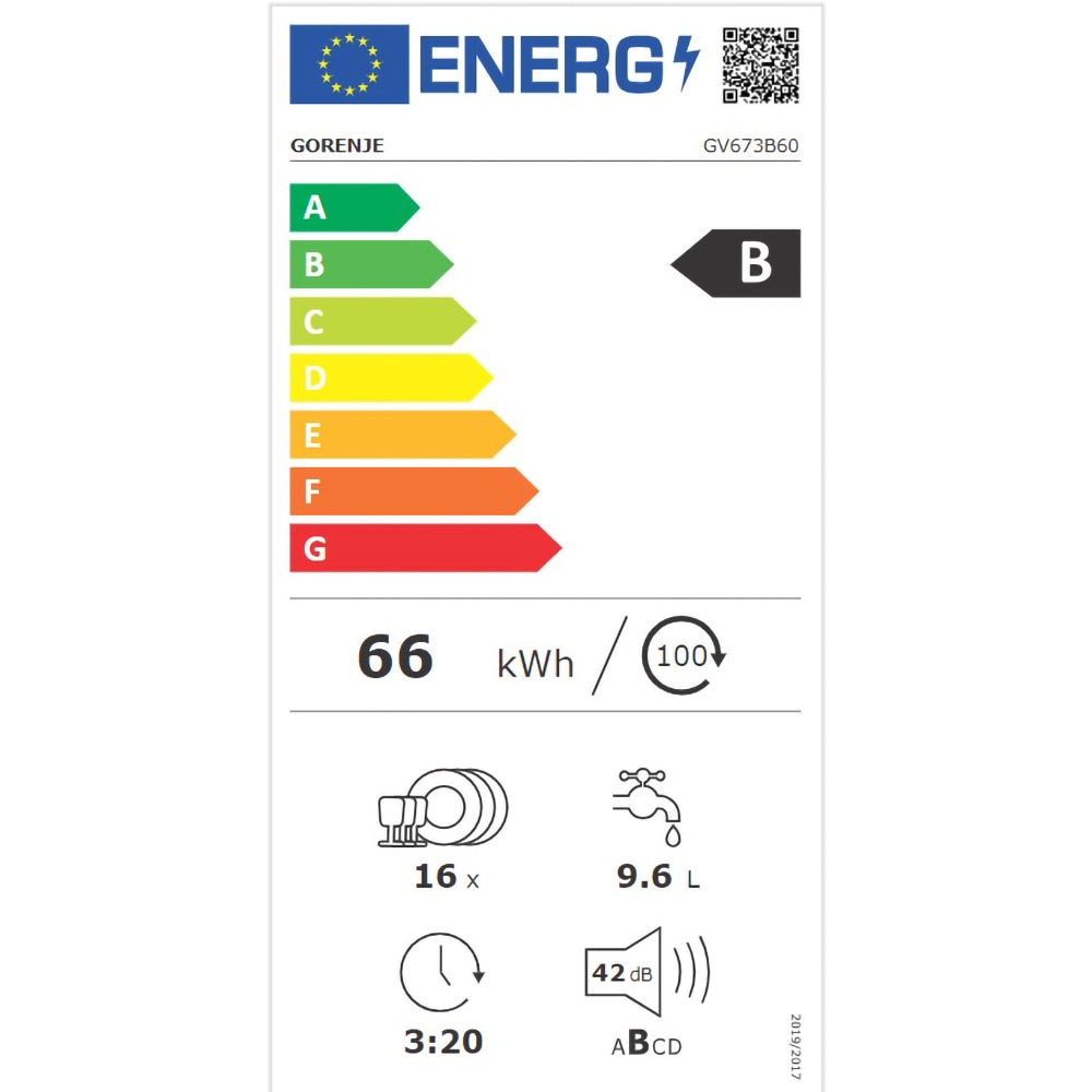 Masina de spalat vase incorporabila GORENJE GV673B60, 16 seturi, 7 programe, 60 cm, Clasa B, panou comanda negru