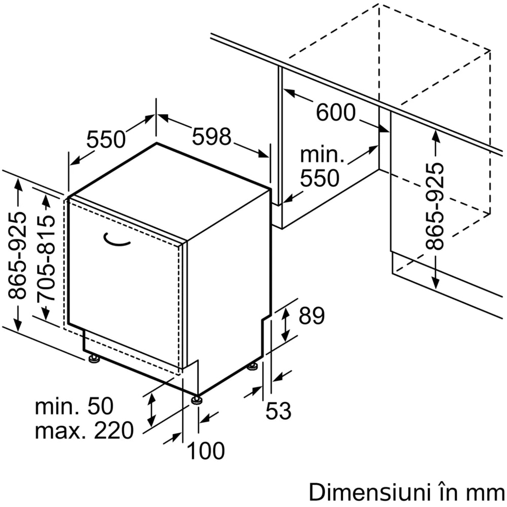 Masina de spalat vase incorporabila BOSCH SBH4ECX28E, 14 seturi, 6 programe, 60 cm, Clasa A, panou comanda inox