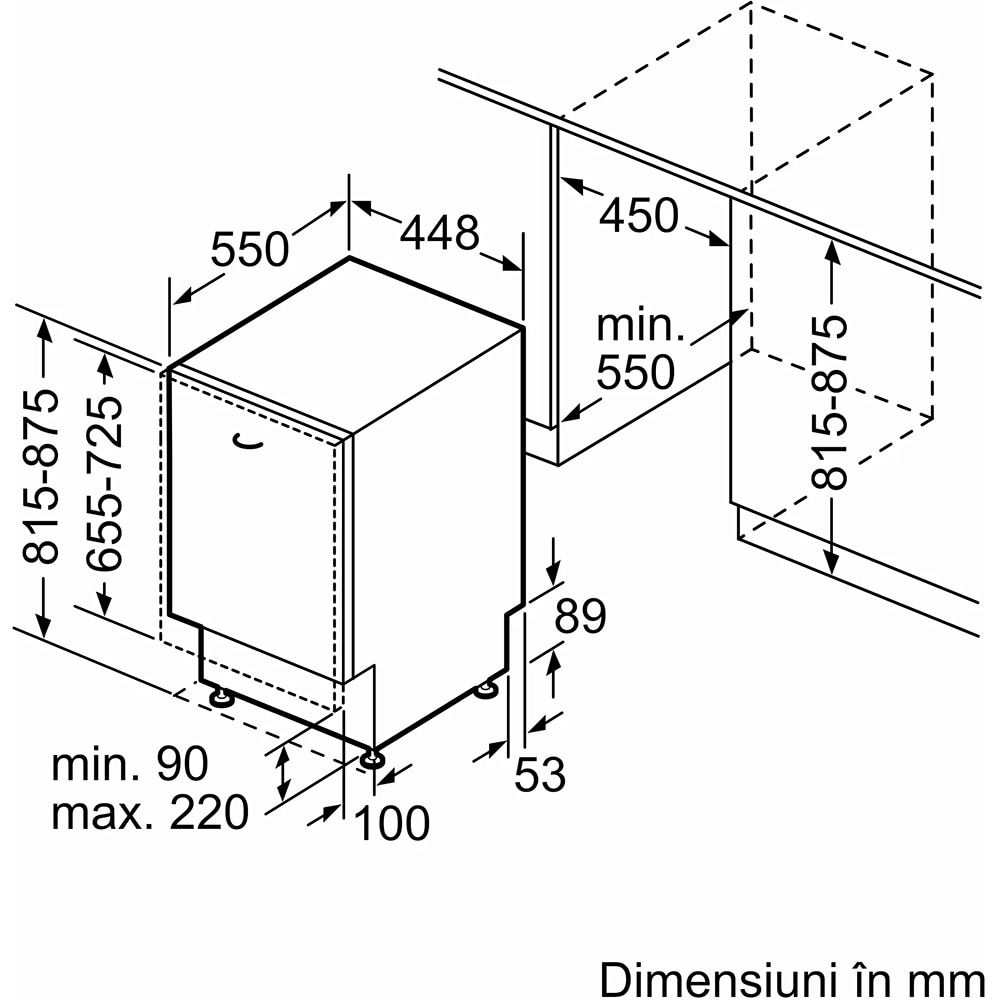 Masina de spalat vase incorporabila BOSCH SPV4EMX62E, 10 seturi, 6 programe, 45 cm, Clasa D, panou comanda inox