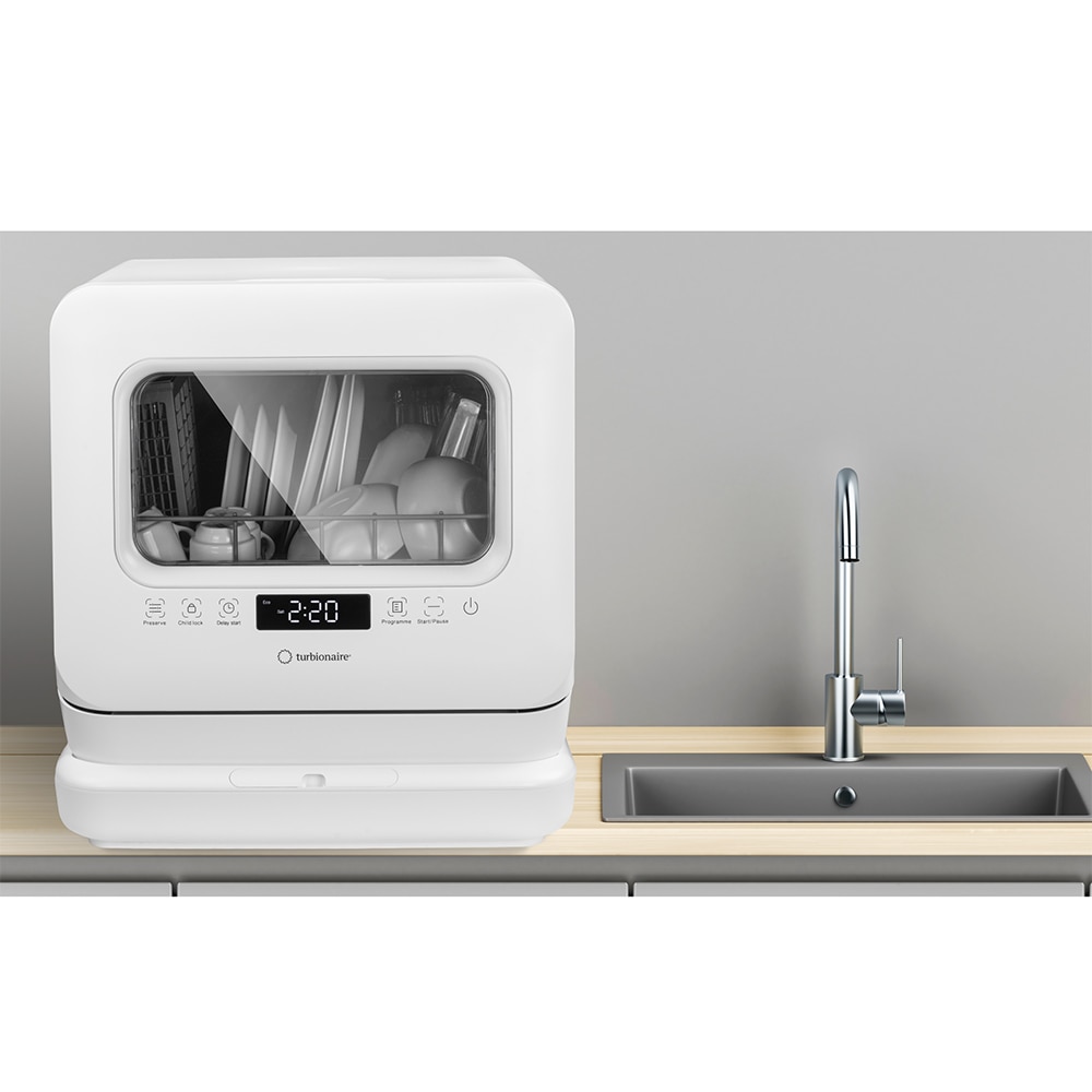 Masina de spalat vase independenta TURBIONAIRE AVA 3 TPDSAVA3CTD, 3 seturi, 6 programe, 44 cm, Clasa F, alb