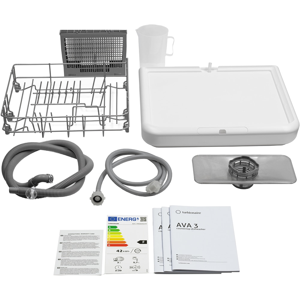 Masina de spalat vase independenta TURBIONAIRE AVA 3 TPDSAVA3CTD, 3 seturi, 6 programe, 44 cm, Clasa F, alb