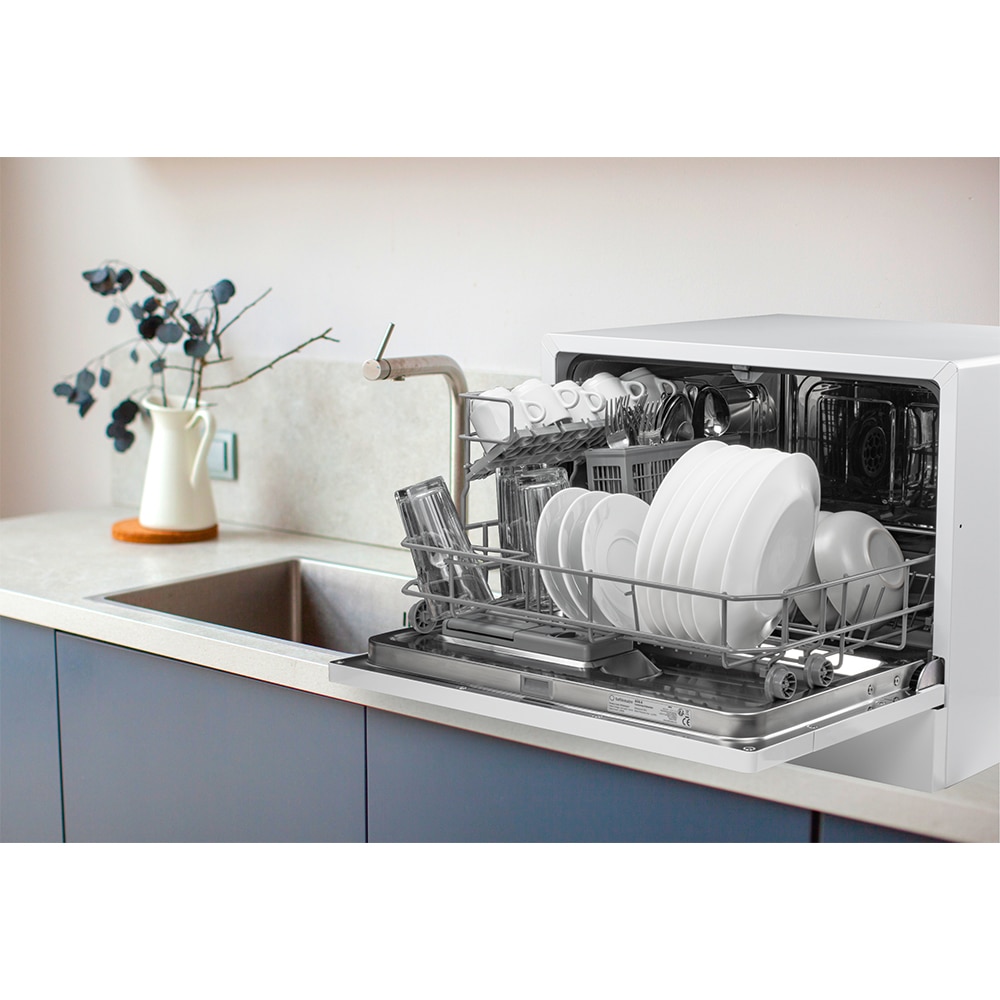 Masina de spalat vase independenta TURBIONAIRE AVA 6 TPDSAVA6CT, 6 seturi , 6 programe, 55 cm, Clasa D, alb