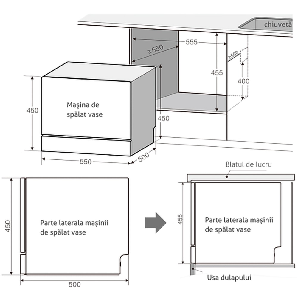 Masina de spalat vase independenta TURBIONAIRE AVA 6 TPDSAVA6CT, 6 seturi , 6 programe, 55 cm, Clasa D, alb