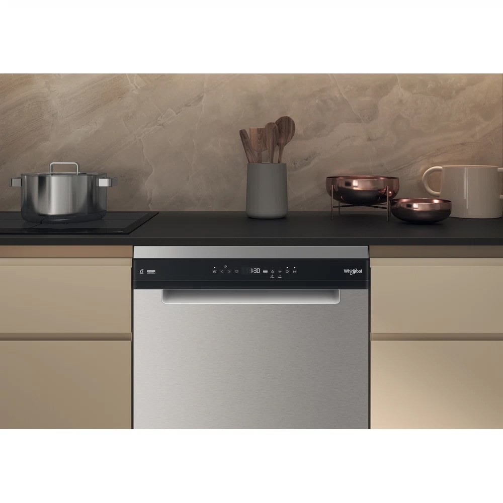 Masina de spalat vase independenta WHIRLPOOL W7F HP43 X, 6th Sense, 15 seturi, 10 programe, 60 cm, Clasa C, inox