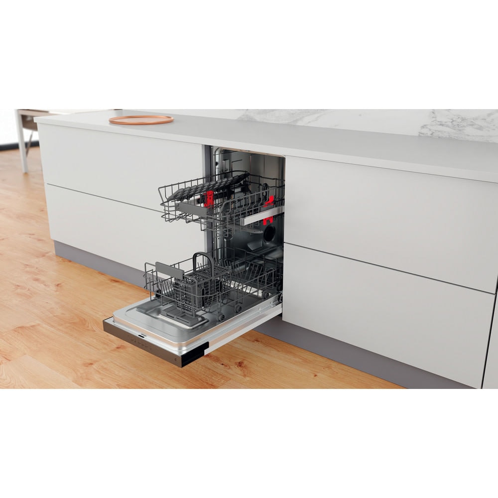 Masina de spalat vase semi-incorporabila WHIRLPOOL WSBC 3M27 X, 6th Sense, 10 seturi, 6 programe, 45 cm, Clasa E, inox