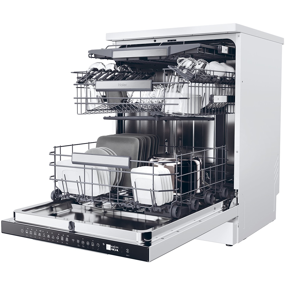 Masina de spalat vase independenta HAIER XF 5C4M1W, 15 seturi, 10 programe, 60 cm, Clasa C, alb