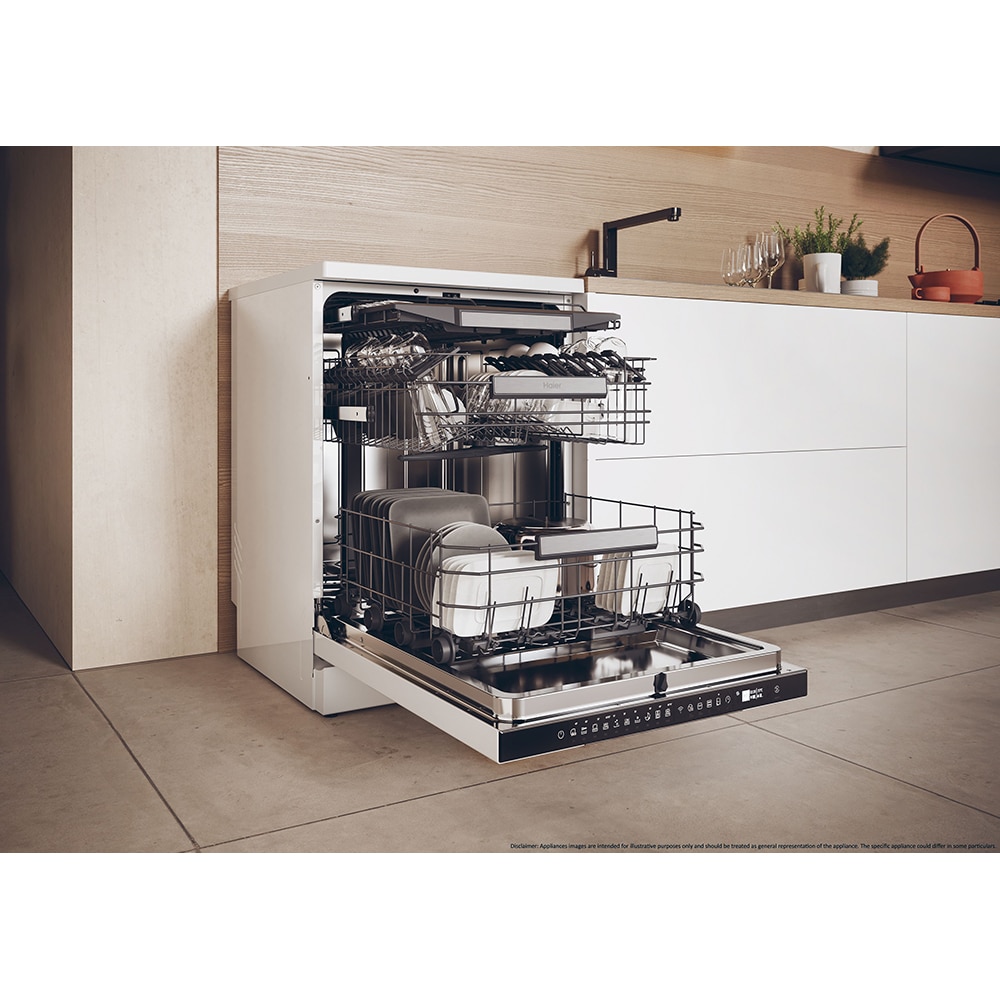 Masina de spalat vase independenta HAIER XF 5C4M1W, 15 seturi, 10 programe, 60 cm, Clasa C, alb