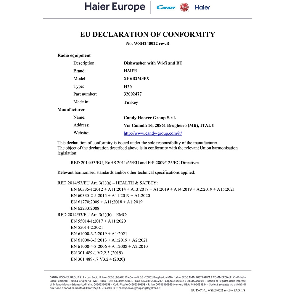 Masina de spalat vase independenta HAIER XF 6B2M3PX, 16 seturi, 10 programe, 60 cm, Clasa B, inox