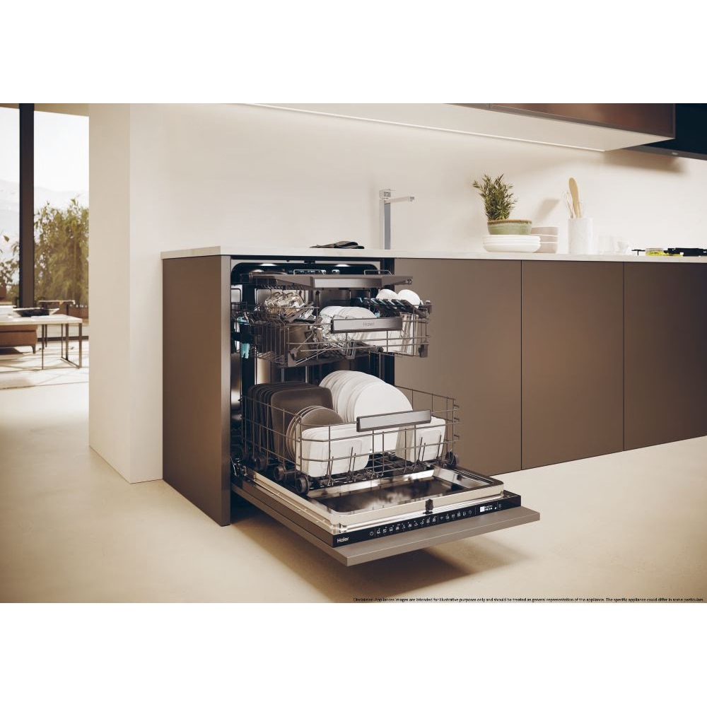 Masina de spalat vase incorporabila HAIER XS 4A4M4PB, 14 seturi, 10 programe, 60 cm, Clasa A, panou comanda negru