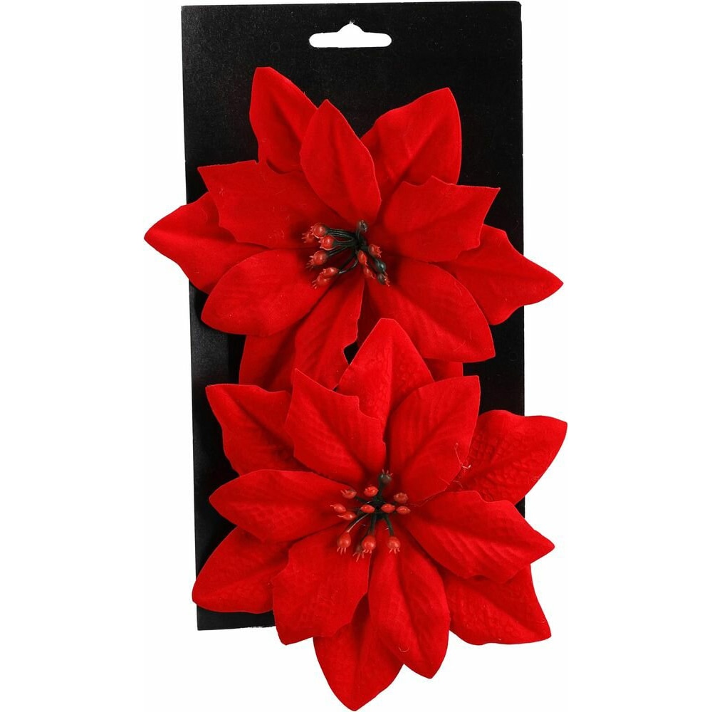 Decoratiune cu clips Floare, 2buc, 16.5cm, rosu