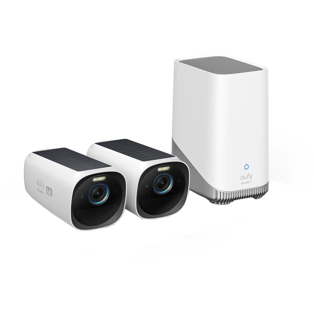 Kit de supraveghere video EUFY3 S330 T88713W1, 2 camere, 4K Ultra HD, Wi-Fi, NightVision, 16 canale, alb