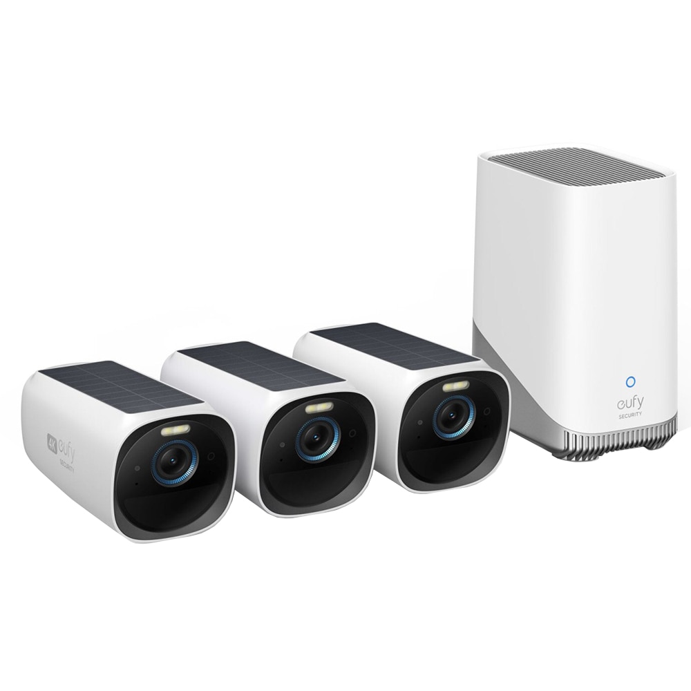 Kit supraveghere video eufyCam 3 S330, 3 camere, 4K Ultra HD, Wi-Fi, Waterproof, 16 canale, alb