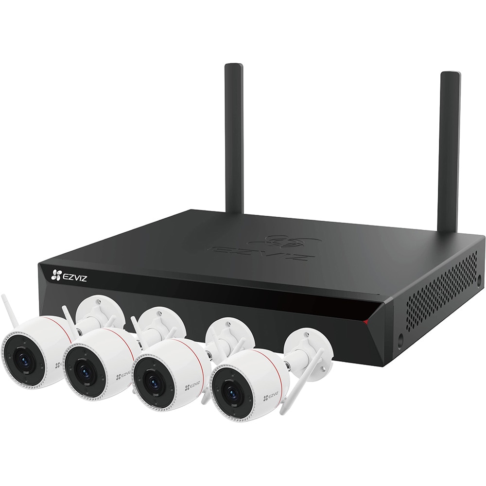 Kit de supraveghere video EZVIZ H3C, 2K, 4 camere, Wi-Fi, HDD 1TB, 8 canale, Color Night Vision, alb