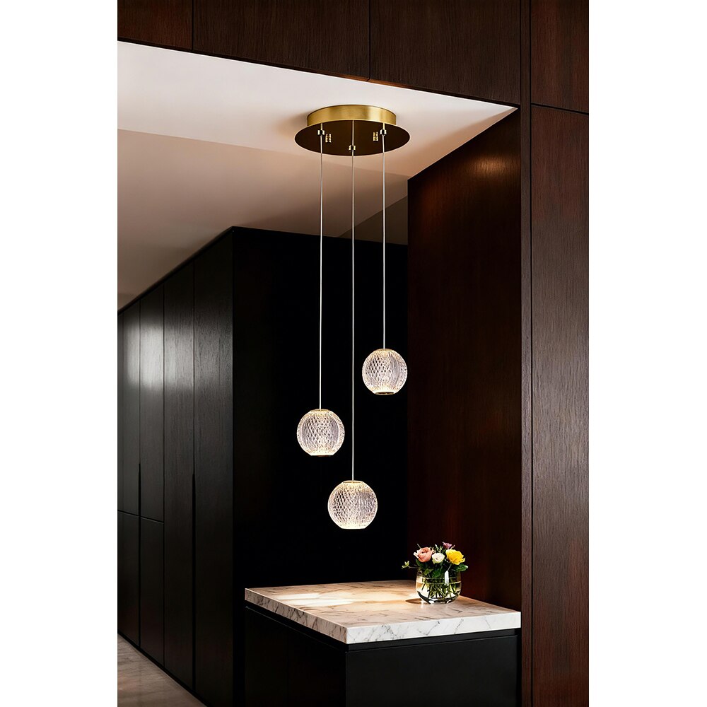 Lustra suspendata MYRIA Diamond, LED, 16W, 27x27x150 cm, auriu