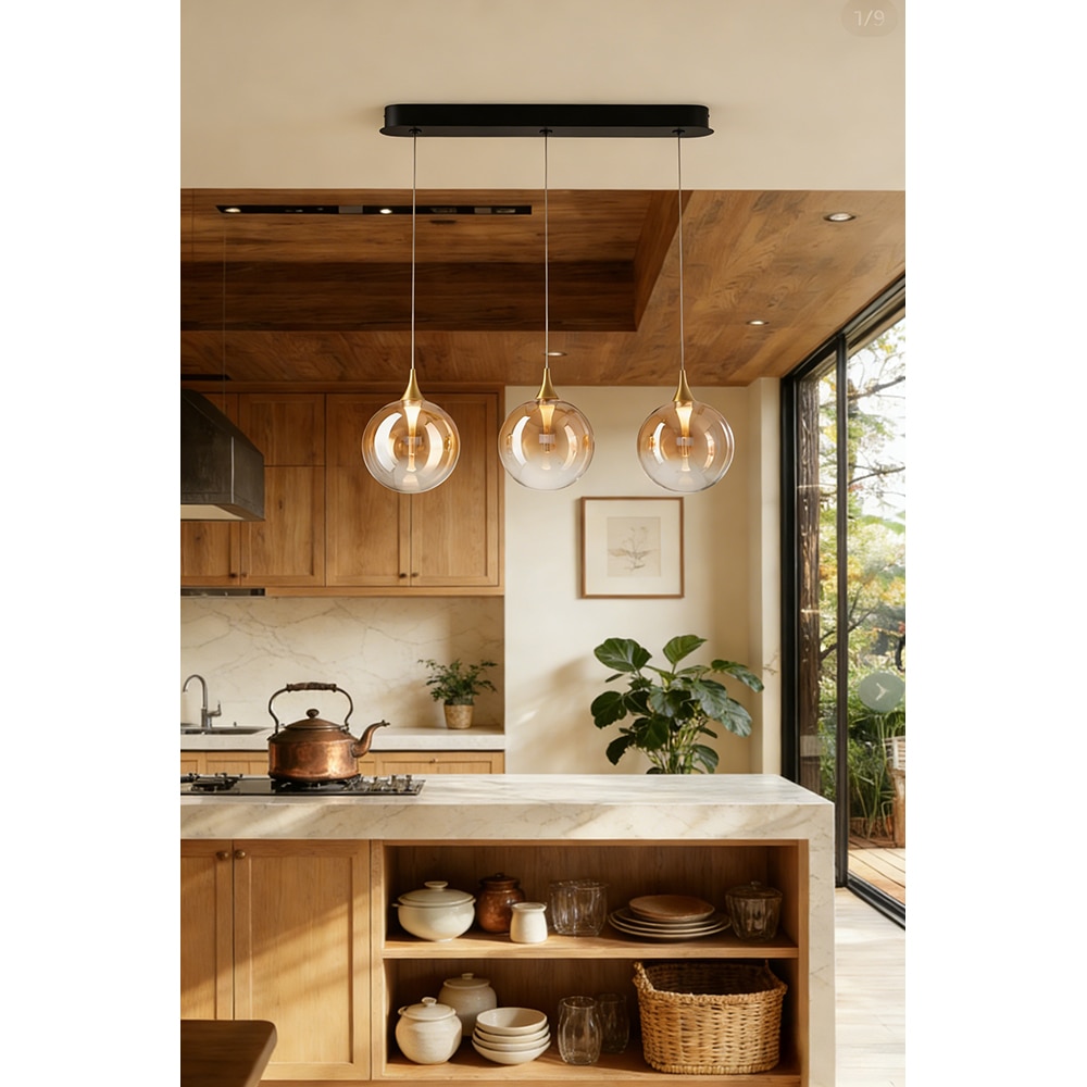 Lustra suspendata MYRIA Globe, LED, 13W, 68x16x150 cm, auriu-negru