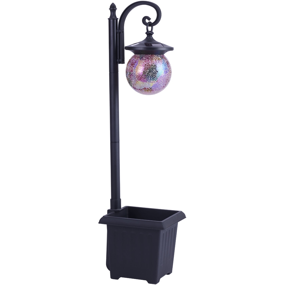 Stalp solar tip glob MYRIA MY10393, cu suport pentru flori, 2x0.2W, 30lm, IP44, negru