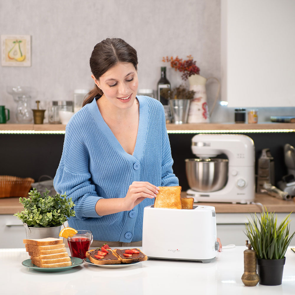 Prajitor de paine MYRIA MY4016, 2 felii, 700W, alb-gri