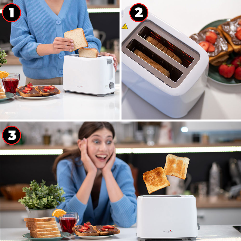 Prajitor de paine MYRIA MY4016, 2 felii, 700W, alb-gri