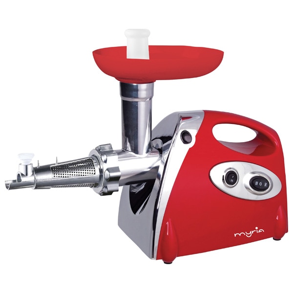 Masina de tocat carne MYRIA MY4095, 0.5kg/min, 1500W, accesoriu carnati/suc de rosii/feliere/razuire, rosu-alb