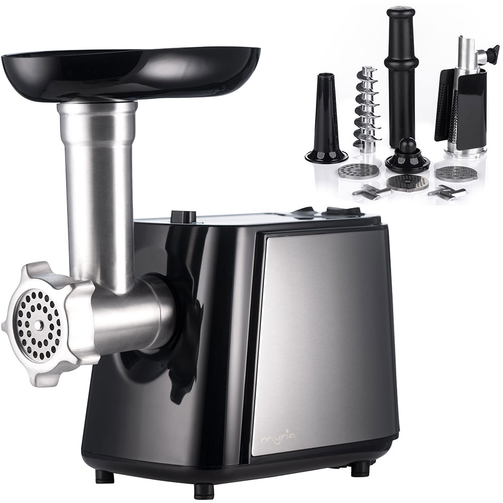 Masina de tocat carne MYRIA MY4181, 1.2kg/min, 2000W, accesoriu carnati/suc de rosii, argintiu-negru